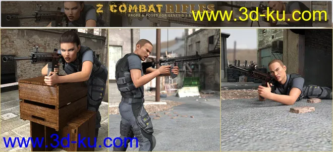 Z Combat Rifles and Poses for Genesis 3 and 8模型的图片10