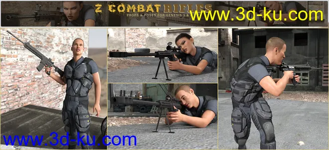 Z Combat Rifles and Poses for Genesis 3 and 8模型的图片11