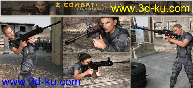 Z Combat Rifles and Poses for Genesis 3 and 8模型的图片12