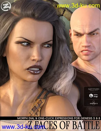 3D打印模型Z Faces Of Battle - Dialable and One-Click Expressions for Genesis 3 and 8的图片