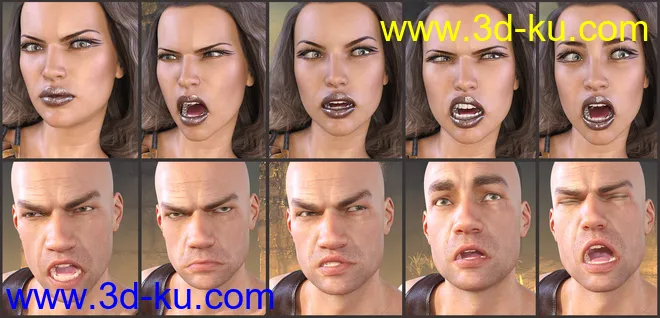 Z Faces Of Battle - Dialable and One-Click Expressions for Genesis 3 and 8模型的图片3