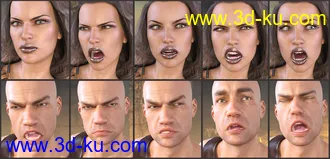 3D打印模型Z Faces Of Battle - Dialable and One-Click Expressions for Genesis 3 and 8的图片
