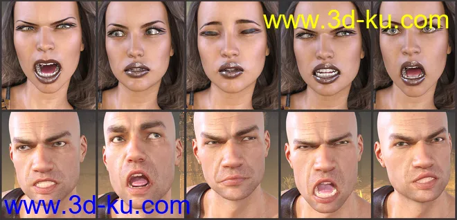 Z Faces Of Battle - Dialable and One-Click Expressions for Genesis 3 and 8模型的图片4