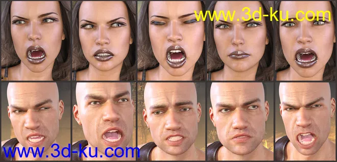 Z Faces Of Battle - Dialable and One-Click Expressions for Genesis 3 and 8模型的图片5
