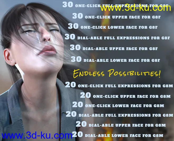 Z Mix and Match Hurt and Injured Expressions for Genesis 8模型的图片2