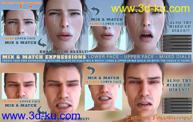 Z Mix and Match Hurt and Injured Expressions for Genesis 8模型的图片3