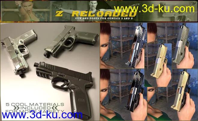 Z Reloaded Gun and Poses for Genesis 3 and 8模型的图片3