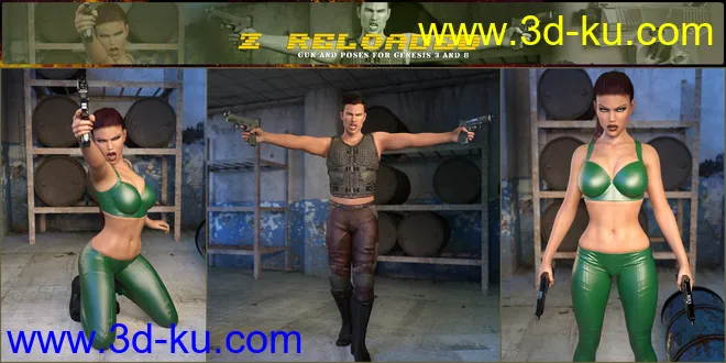 Z Reloaded Gun and Poses for Genesis 3 and 8模型的图片8