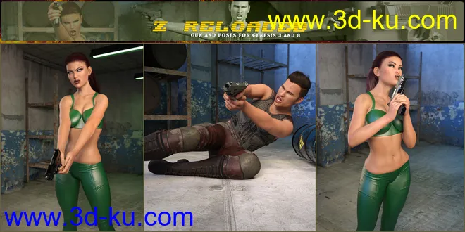 Z Reloaded Gun and Poses for Genesis 3 and 8模型的图片9