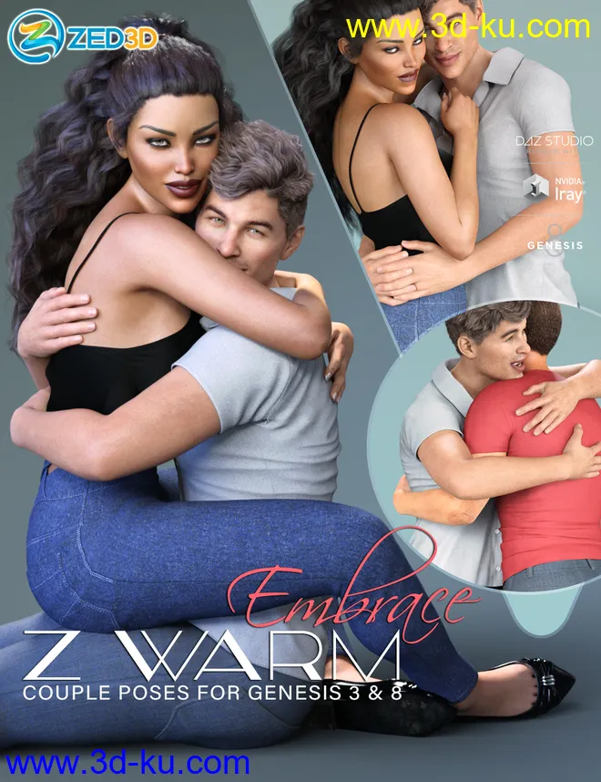 Z Warm Embrace Couple Poses for Genesis 3 and 8模型的图片1