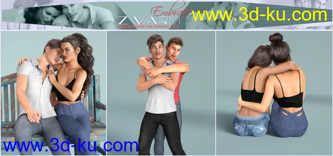 Z Warm Embrace Couple Poses for Genesis 3 and 8模型的图片4
