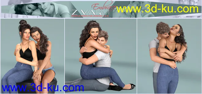Z Warm Embrace Couple Poses for Genesis 3 and 8模型的图片6