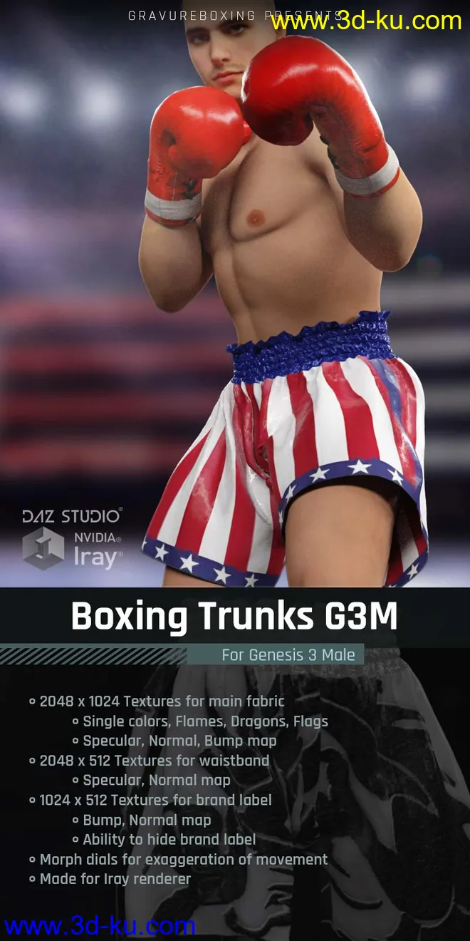 Boxing Trunks G3M for Genesis 3 Male模型的图片1