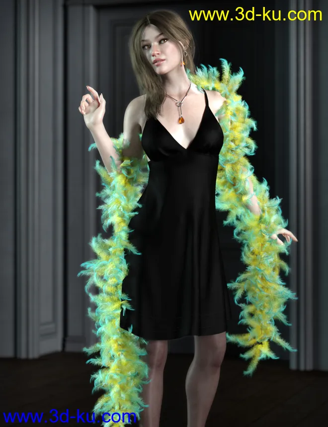 dForce Fur and Feather Boas for Genesis 8 Female(s)模型的图片1