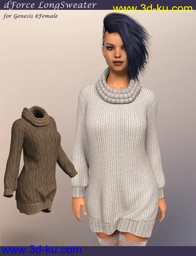 dForce LongSweater for Genesis 8 Female模型的图片1