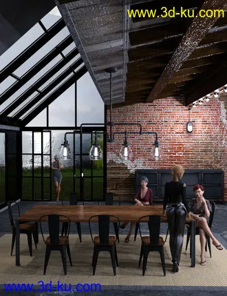 3D打印模型Industrial Loft Dining Room的图片