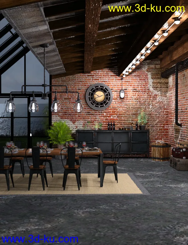 Industrial Loft Dining Room Decoration Add-on模型的图片2