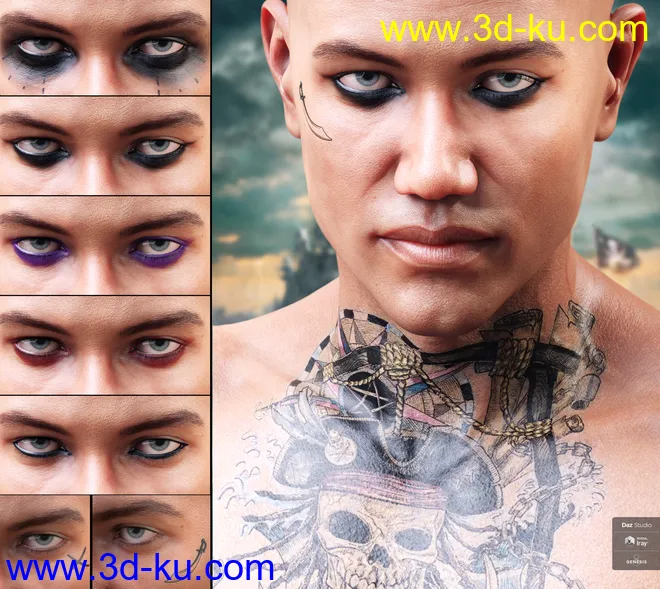 LIE Pirate Face and Body Make-up for Genesis 8模型的图片2