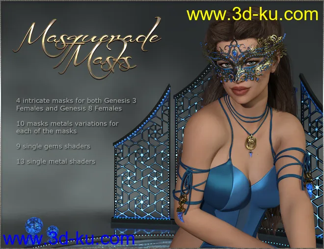 Masquerade Masks - Genesis 3-8 Females模型的图片1