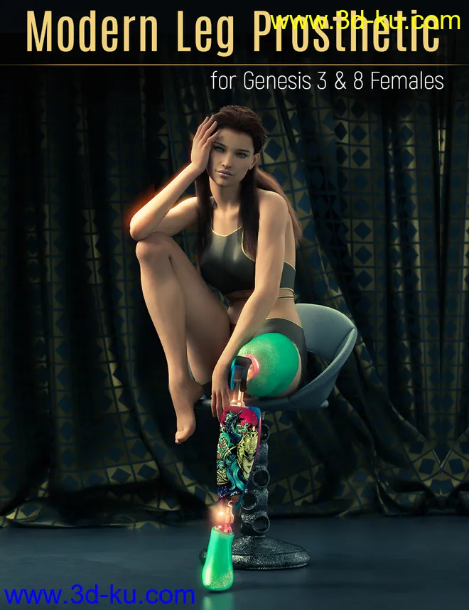 Modern Leg Prosthetic for Genesis 3 and 8 Female模型的图片1