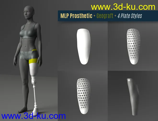 Modern Leg Prosthetic for Genesis 3 and 8 Female模型的图片2