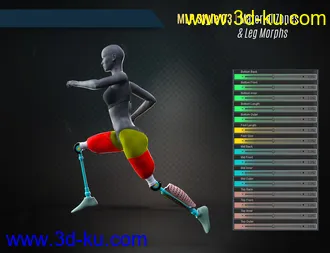 3D打印模型Modern Leg Prosthetic for Genesis 3 and 8 Female的图片