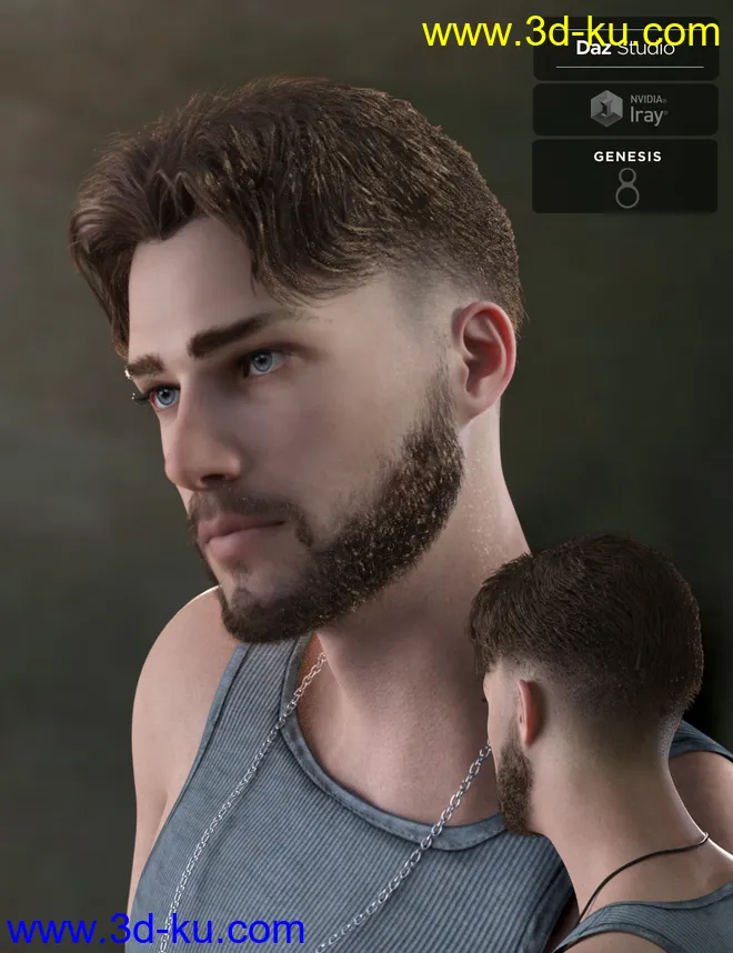 Nathan Fade Haircut and Beard for Genesis 8 Male(s)模型的图片1