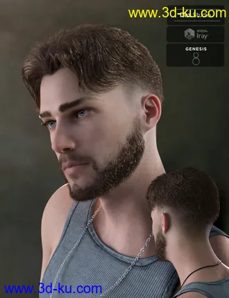 3D打印模型Nathan Fade Haircut and Beard for Genesis 8 Male(s)的图片