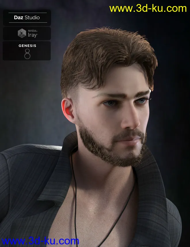 Nathan Fade Haircut and Beard for Genesis 8 Male(s)模型的图片5