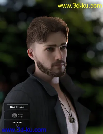 3D打印模型Nathan Fade Haircut and Beard for Genesis 8 Male(s)的图片