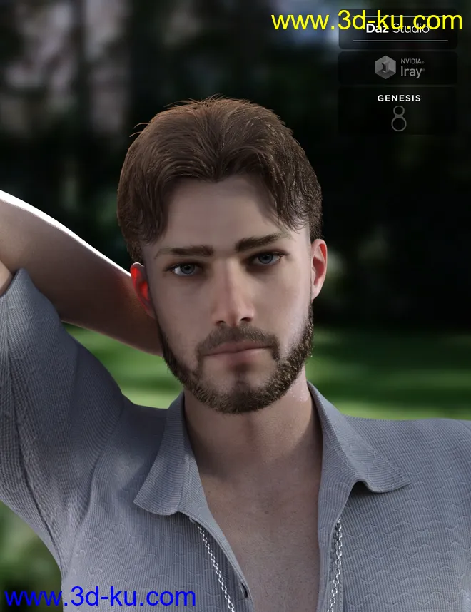 Nathan Fade Haircut and Beard for Genesis 8 Male(s)模型的图片8