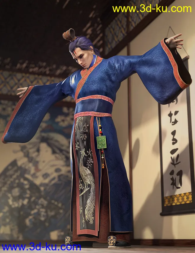 Peacock Hanfu Outfit for Genesis 8 Male(s)模型的图片1