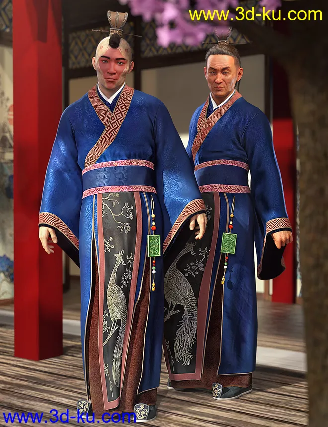 Peacock Hanfu Outfit for Genesis 8 Male(s)模型的图片3