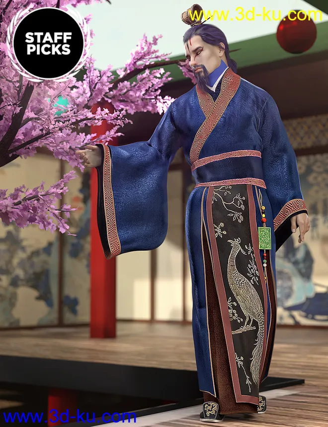 Peacock Hanfu Outfit for Genesis 8 Male(s)模型的图片5