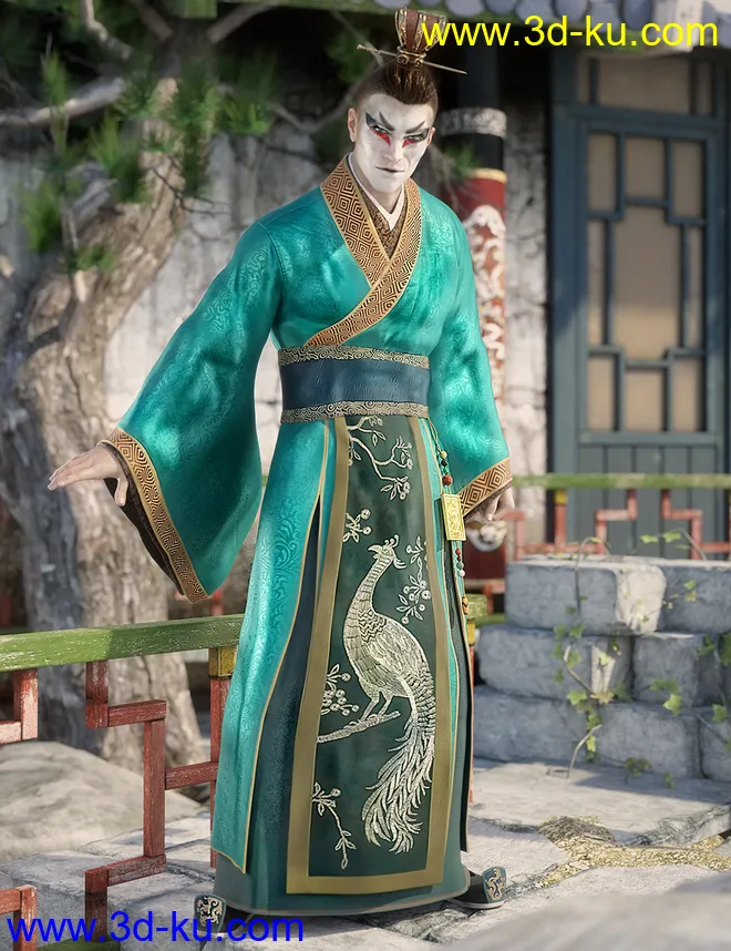 Peacock Hanfu Outfit Textures模型的图片2
