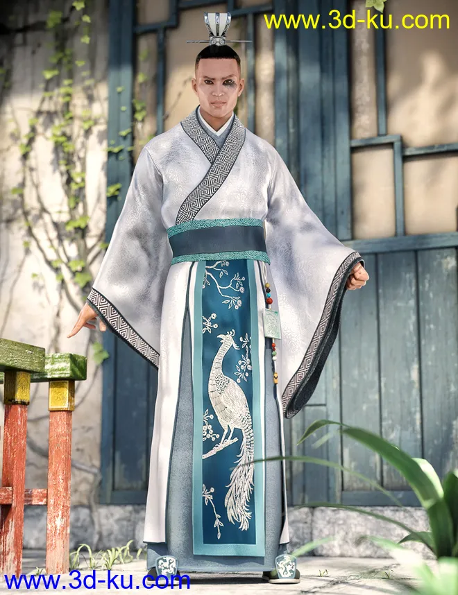 Peacock Hanfu Outfit Textures模型的图片3