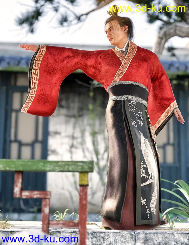 Peacock Hanfu Outfit Textures模型的图片5