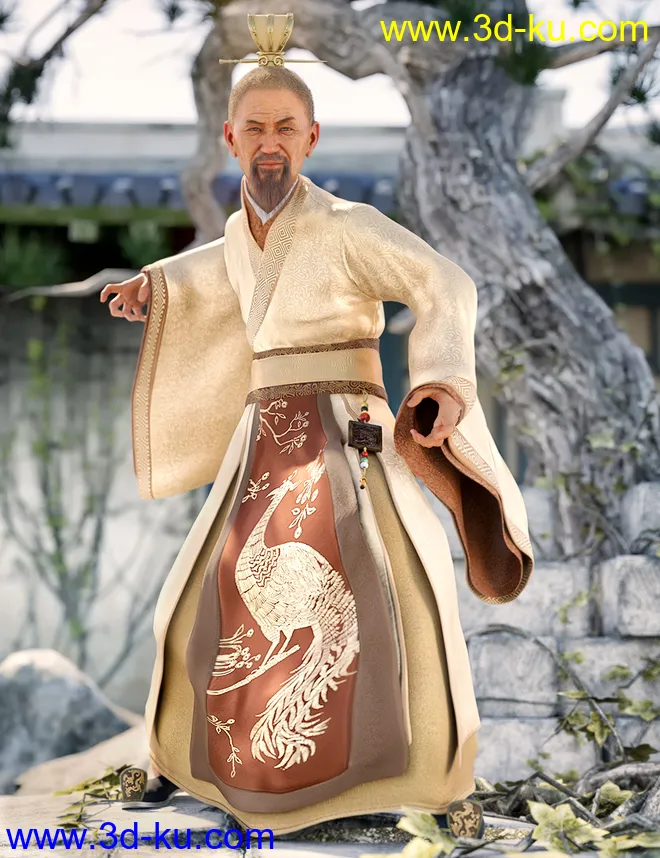 Peacock Hanfu Outfit Textures模型的图片6