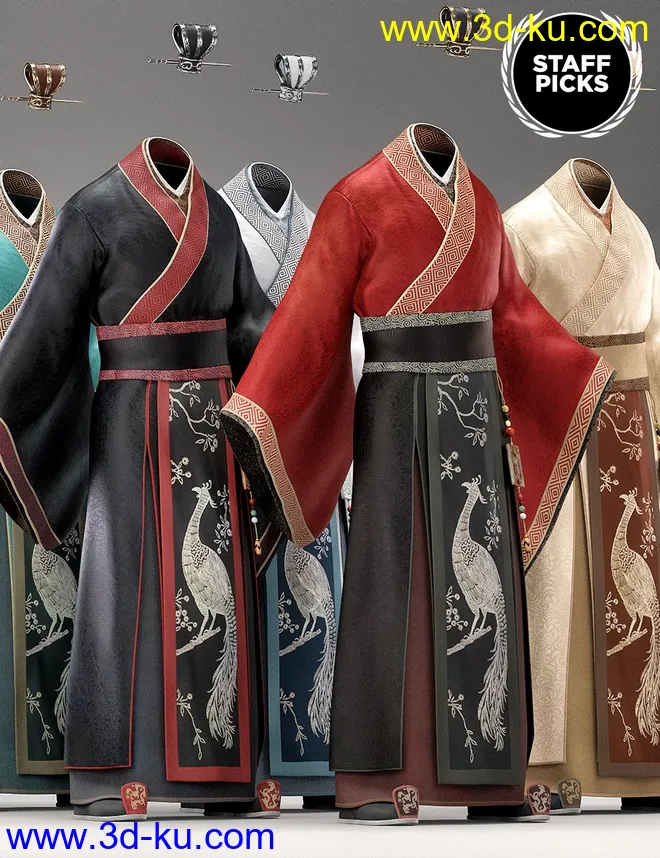 Peacock Hanfu Outfit Textures模型的图片7