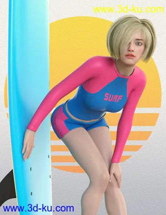 3D打印模型Surfer Girl Outfit and Surfboard for Genesis 8 Female的图片