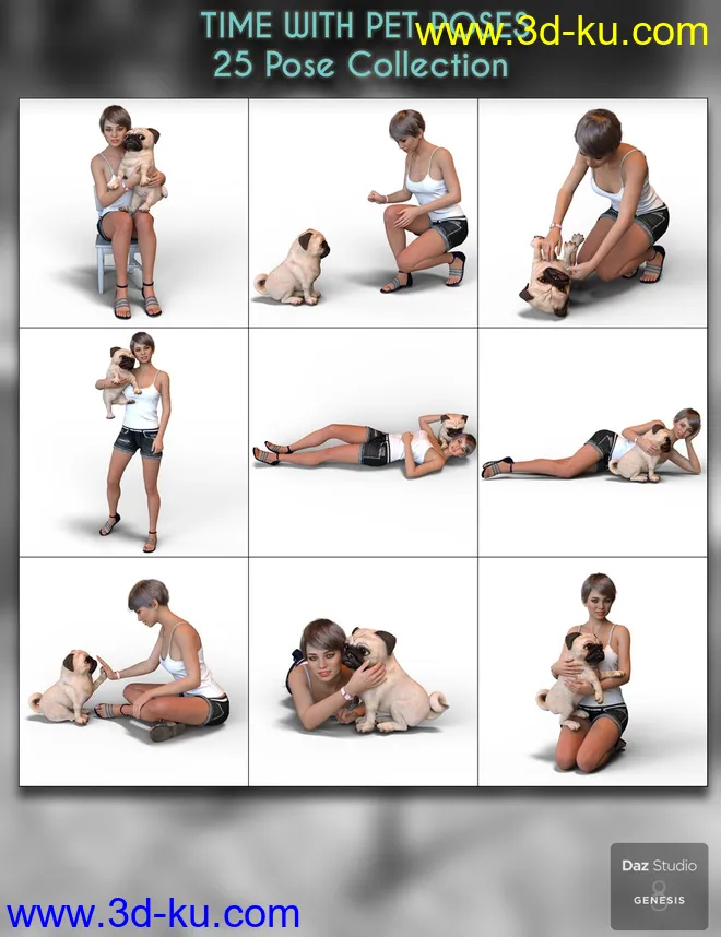 Time With Pet Poses for Genesis 8 Female模型的图片6