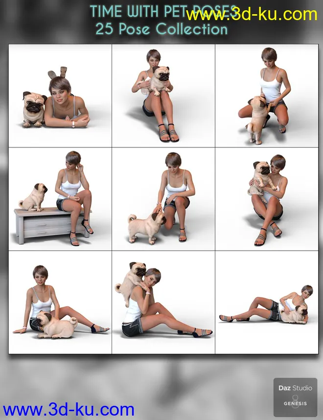 Time With Pet Poses for Genesis 8 Female模型的图片7