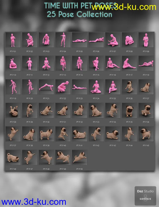 Time With Pet Poses for Genesis 8 Female模型的图片9