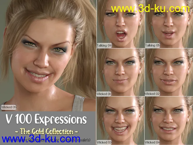 V 100 Expressions The Gold Collection for Genesis 8 Female模型的图片11