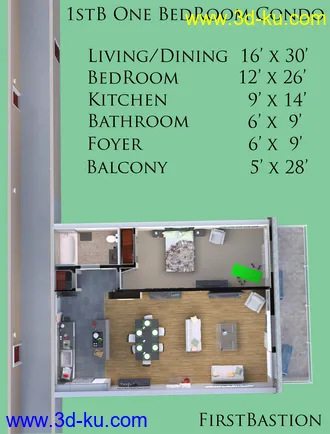 1stB One Bedroom Downtown Condo Apartment模型的图片11