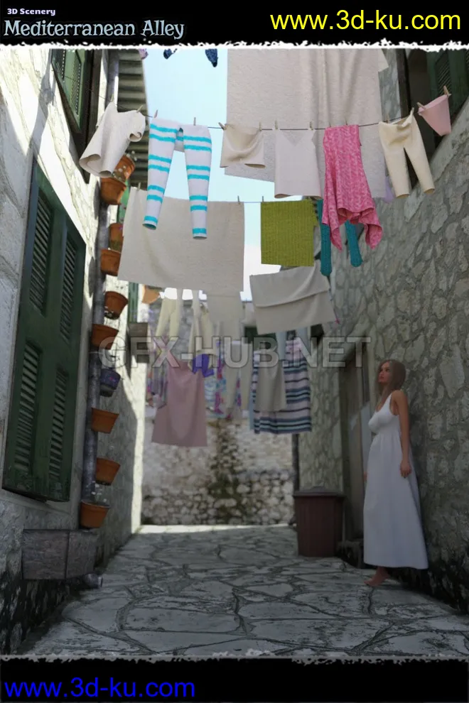 3D Scenery Mediterranean Alley模型的图片1