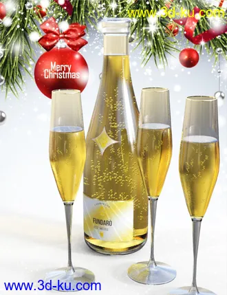 3D打印模型A Glass and Bottle of Champagne的图片