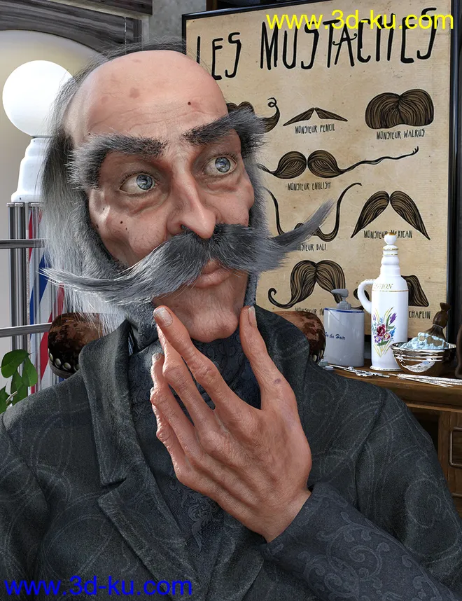 Alchemist Hair & Beard for Genesis 3 and 8 Males模型的图片1