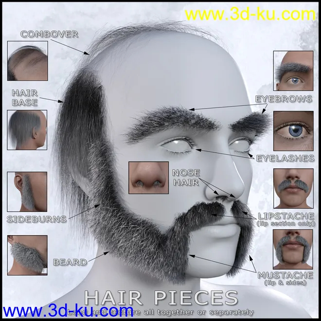 Alchemist Hair & Beard for Genesis 3 and 8 Males模型的图片7