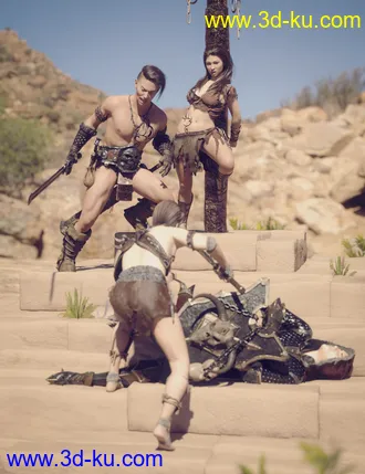 3D打印模型Ancient Grounds and 40 Poses for Genesis 8 and Warrior Couple的图片